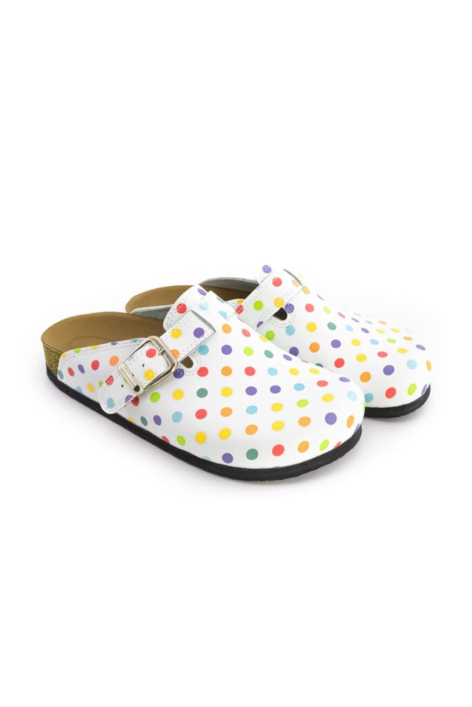 Terlik barevná a zdravotni korková/EVA obuv – pantofle barevné tečky Milé Korkové pantofle barevni obuv