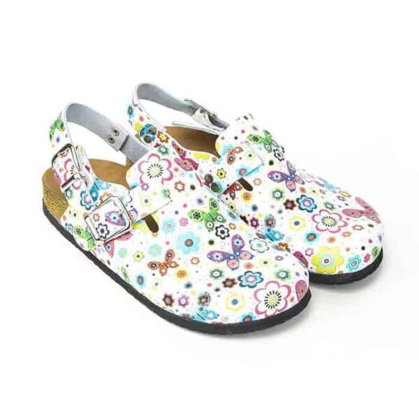 Terlik barevná a zdravotni korková/EVA obuv – pantofle motyle a květiny Milé Korkové pantofle barevni obuv