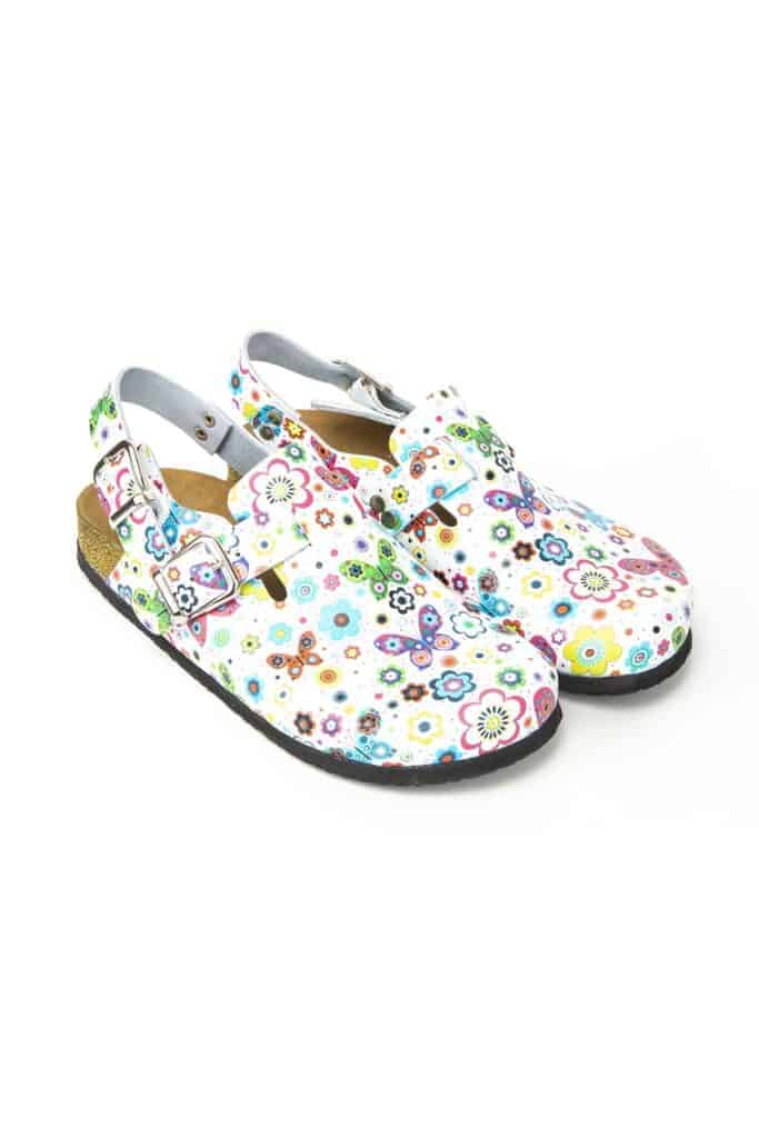 Terlik barevná a zdravotni korková/EVA obuv – pantofle motyle a květiny Milé Korkové pantofle barevni obuv