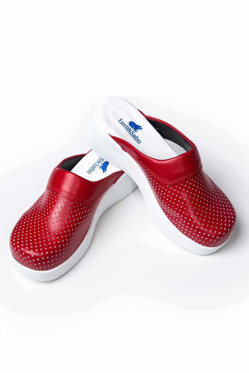Terlik farbige gesundheitsrote COMFY X Hausschuhe – Schuhe rot Hausschuhe für Friseure, Kosmetiker, Schönheitsstudios Arbeitsschuhe 4