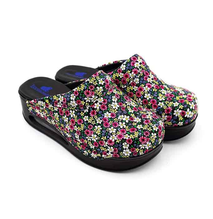 Terlik barevní a zdravotni AIR obuv – pantofle černe květinkové Obuv podle profese air nazouvaky